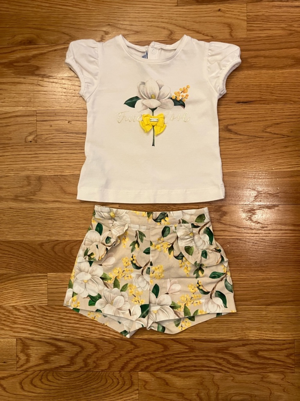 Mayoral 12 month toddler/baby White & Yellow Floral Matching Set